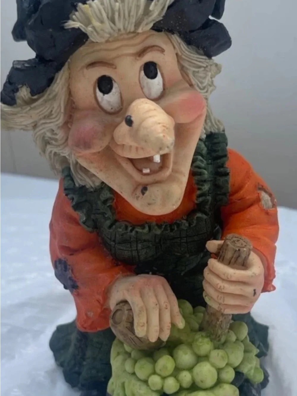 Playful Witch Sculpture in Orange & Green - Decorative Home Art